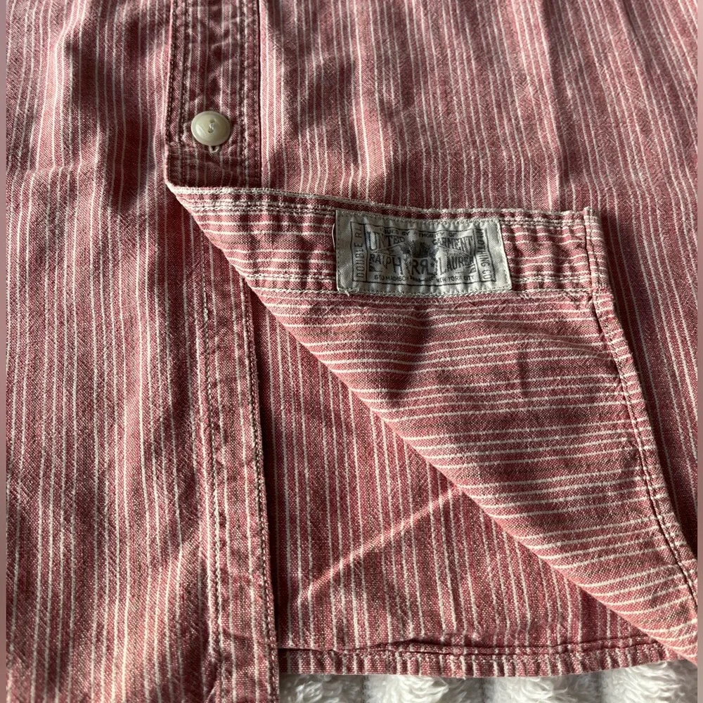 Ralph Lauren Double RL Red Striped Button Down Shirt Sz L - Picture 5 of 6